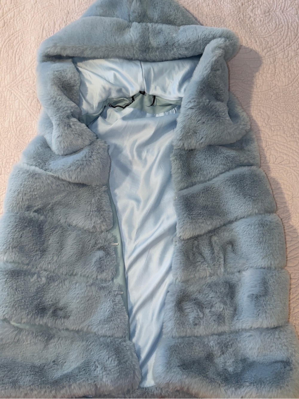 Light Blue Faux Fur Hooded Vest size M
